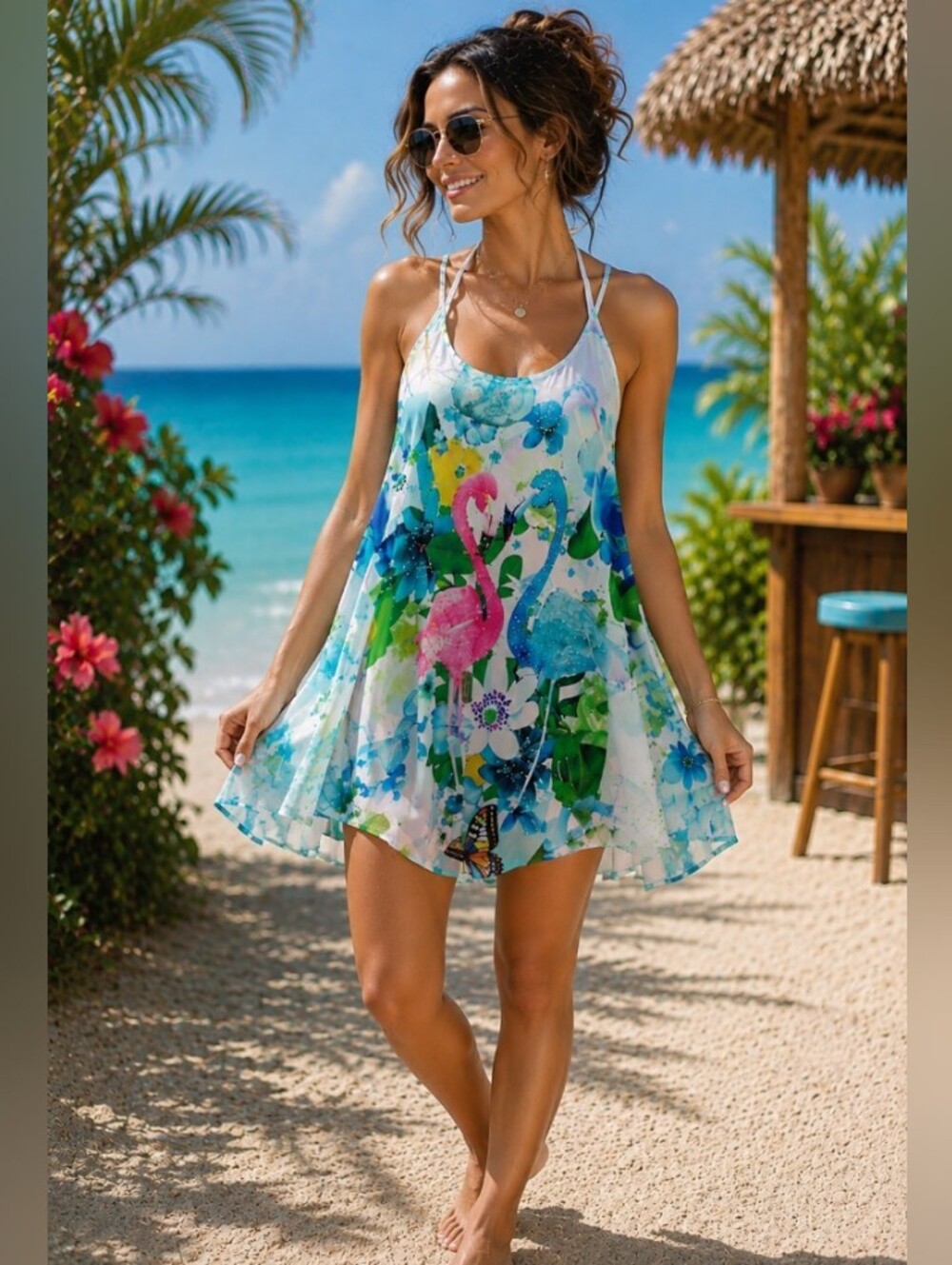 Tropical Flamingo and Butterfly Beach Cover